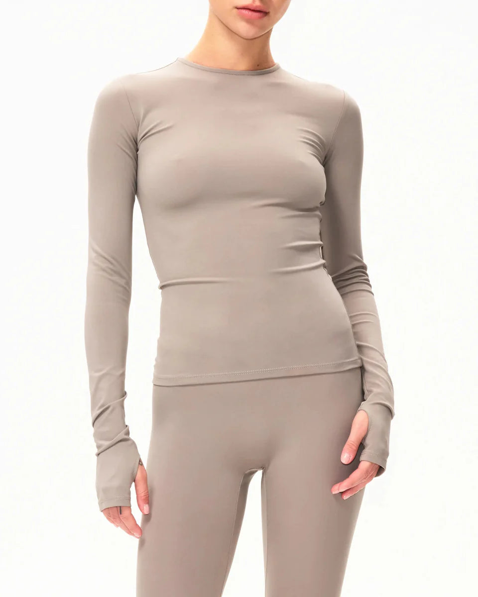 Long Sleeve Thumb Hole Tee | Cement