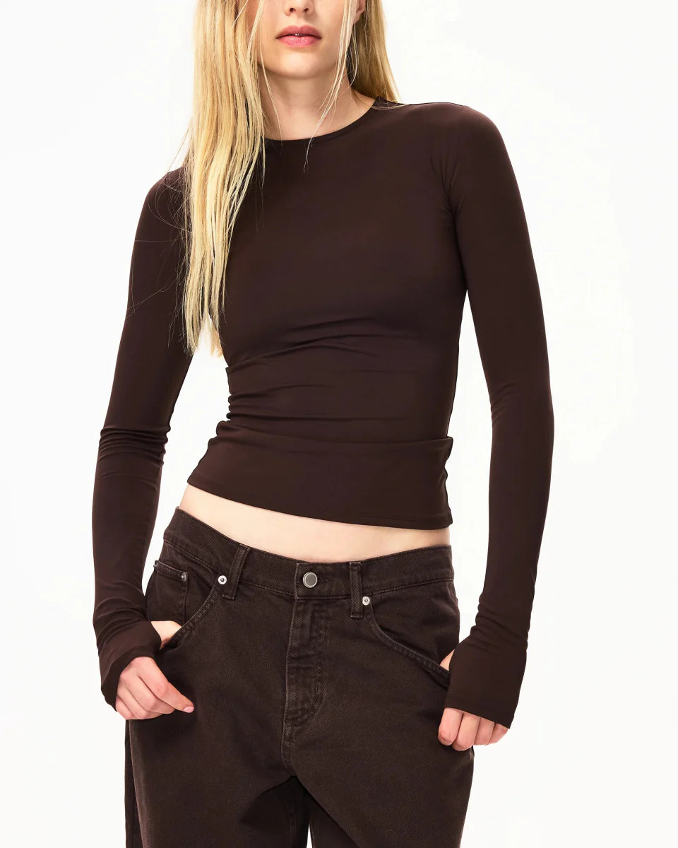 Long Sleeve Thumb Hole Tee | Chocolate